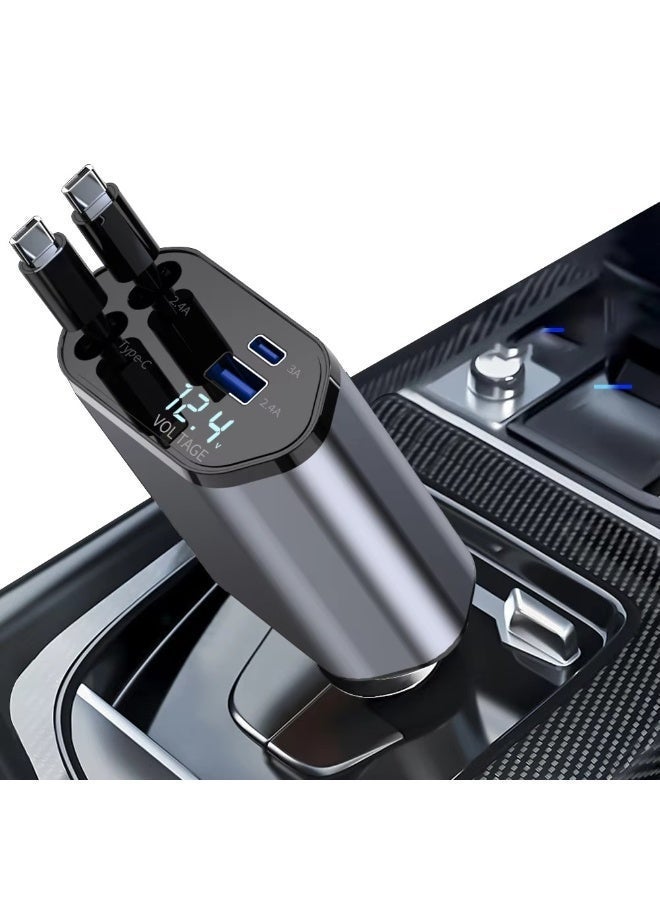 120W 4-in-1 USB-C Car Charger, PD Fast Charging Car Adapter with Retractable Cable, Dual USB Ports, Built-in Type-C & Lightning Cables, Compatible with iPhone 17/16/15/14/13/12 Pro Max, iPad, Pixel - Image 2